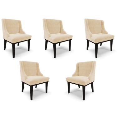 Imagem de Kit 5 Cadeiras Decorativas Sala De Jantar Base Fixa De Madeira Firenze Suede Bege/preto
