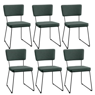 Imagem de Kit 06 Cadeiras Estofada Para Sala Base Em Aço Verde Musgo