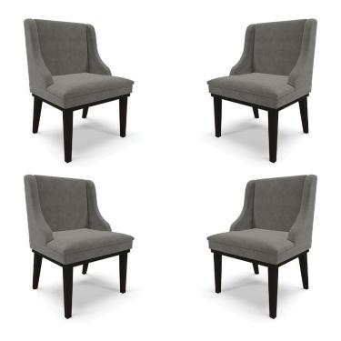 Imagem de Kit 4 Cadeiras Decorativas Sala De Jantar Base Fixa De Madeira Firenze Suede Grafite/preto G19