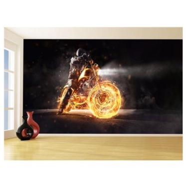 Imagem de Papel De Parede 3D Moto Esporte Fogo Radical 3,5M Bkm104 - Você Decora