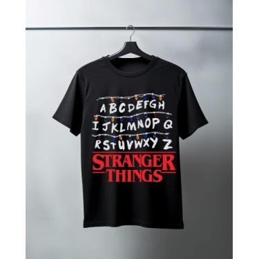 Imagem de camiseta unissex 100% algodao stranger things alfabeto - kyros, Preto,