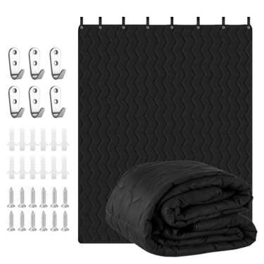 Imagem de Cobertor de amortecimento de som 244 x 203 x 2 cm, cobertor acústico resistente com ilhós - capa redutora de ruído para estúdio em casa, escritório, quarto de animais de estimação - preto, fibra