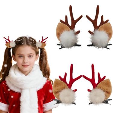 Imagem de 2 pares de grampos de cabelo de Natal, prendedor de cabelo de rena, chifre, veado, acessórios de cabelo para festa de Natal, mulheres, meninas