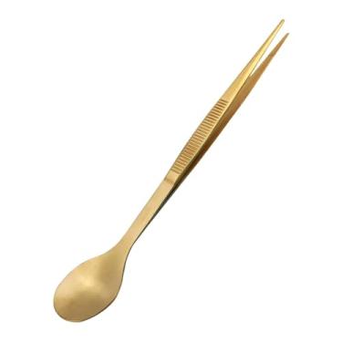 Imagem de ＫＬＫＣＭＳ Colher-Pinça 2 em 1, Colher de Sopa Leve e Portátil para Utensílios de Mesa, Colher-Pinça Criativa para Empratar em Festas, Ouro