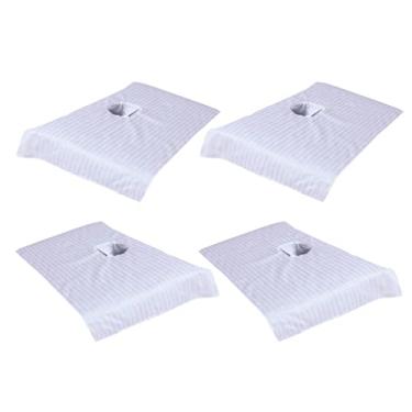 Imagem de Conjunto de 4 capas de toalha de algodão macio para mesa de massagem com orifício para o rosto - Lençóis de spa de beleza para uma experiência de massagem confortável, uso em salão de beleza e muito