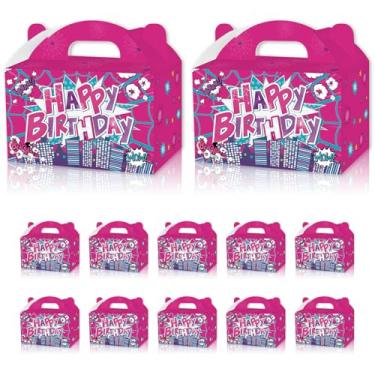 Imagem de 16 peças de caixa de presente com tema de aranha rosa com alça de aranha rosa decorações de festa de aniversário, impressão dupla face, caixas de guloseimas de doces Kraft para decoração de chá de