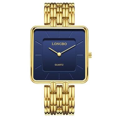 Imagem de Afcrho Relógio masculino quadrado, moderno, minimalista, quartzo, negócios, casual, analógico, Ag. Masculino, dourado, azul