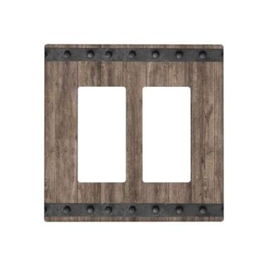 Imagem de JDAKHD Farmhouse – Placa de parede decorativa de madeira vintage com 2 gangs para porta de celeiro gfci compatível com interruptor de luz para sala de estar e casas inteligentes