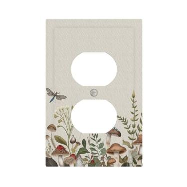 Imagem de JDAKHD Folhas de cogumelo vintage dos anos 70, capas de tomada decorativas, 1 gangue duplex, placa de parede decorativa para interruptor de luz, placa frontal elétrica, banheiro, quarto, cozinha