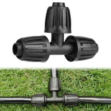 Imagem de Acessórios em T de irrigação por gotejamento de 1/2 polegada (10 peças) - Peças de irrigação por gotejamento para tubos de 1/5.1 cm, conectores T de porca de bloqueio farpado para sistema de irrigação