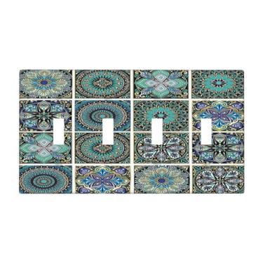 Imagem de Naiqadnehz Capas para interruptores de luz, colorido, oceano, tartaruga, vida marinha, quadriciclo, placa elétrica para parede de 4 grupos, placas decorativas para decoração de quarto de crianças