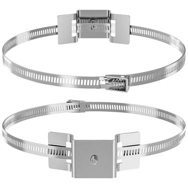 Imagem de Conjunto de placa de suporte de aço inoxidável 304 ajustável para mastro, grampos e parafusos com 2 peças, serve para postes de 4 a 15, ideal para e mais sinalização, painéis solares, CCTV