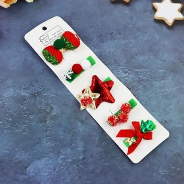 Imagem de 5 peças de grampos de cabelo para mulheres, presilhas de cabelo femininas fofas com laço ou folhas, acessórios de cabelo de Natal vermelho verde para festas, reuniões de férias e cabines de fotos