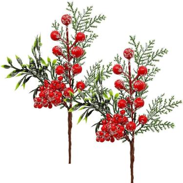 Imagem de Galhos Pick Berry Vermelho Decoração De Natal 25cm Kit 4pçs