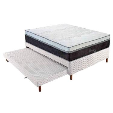 Imagem de Cama Box c/Auxiliar Casal: Colchão Polar MasterPocket Serenatta 30 + Base CRC Rústico Branco(138x188)