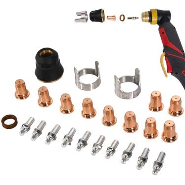 Imagem de Kit de eletrodo e bocal de 24 peças para cortadores de plasma, bicos de cobre vermelho, eletrodos, suportes, capa protetora para Ipt40 Cut55 Cut65