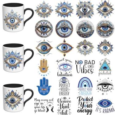 Imagem de Elewins Adesivos UV DTF - Pacote engraçado com 24 folhas UV DTF para canecas de vidro de café, decalques DIY para copos, esfregar à prova d'água em transferências para artesanato (olho do mal)