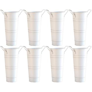 Imagem de 8 vasos de metal galvanizado para flores, design vintage rústico, baldes decorativos para casa e evento para arranjos florais