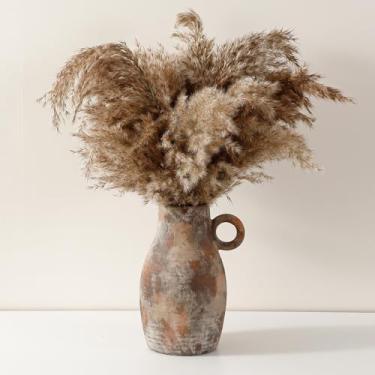 Imagem de Vaso de flores de cerâmica, vaso rústico de fazenda para decoração de casa, vaso decorativo de cerâmica de terracota para grama dos pampas, flores, sala de estar, cozinha, decoração de mesa de
