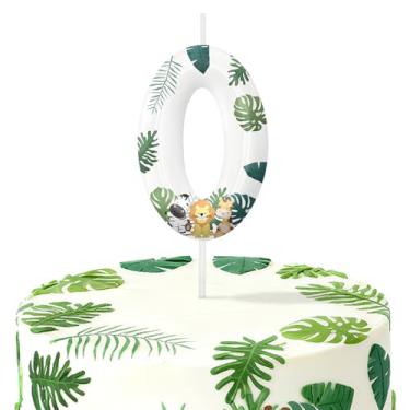 Imagem de Velas de aniversário de animais selvagens para bolo, velas número 0, decorações de aniversário, suprimentos de festa, topo de bolo de safári na selva para decorações de festa temática para meninos e