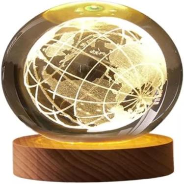 Imagem de Luminária Bola de Cristal 3D LED com Planeta Terra, Decorativa, Iluminação Noturna