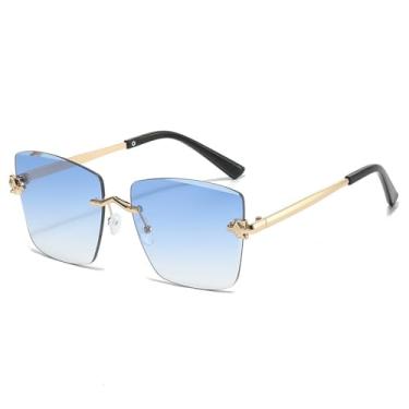 Imagem de Óculos de Sol UV400 - Tamanho Grande, Sem Armação, Lentes Degradê, para Homens e Mulheres, Ideal para Esportes ao Ar Livre, Corrida e Ciclismo, Cor Azul-Dourado