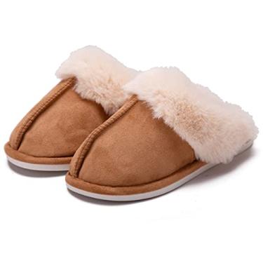 Imagem de AKINGIO Pantufa unissex masculina e feminina, fofa, macia, quente, para uso interno e externo, sapatos de quarto de inverno, Marrom, 11-12 Women/9-10 Men