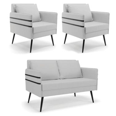 Imagem de Kit 01 Namoradeira E 02 Poltronas Linho Cinza A05