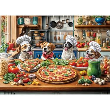 Imagem de TangMosaic Quebra-cabeça engraçado de pizza de cachorro, quebra-cabeça de 1000 peças para adultos, quebra-cabeça de cozinha de comida, quebra-cabeças desafiadores para amantes de animais de estimação