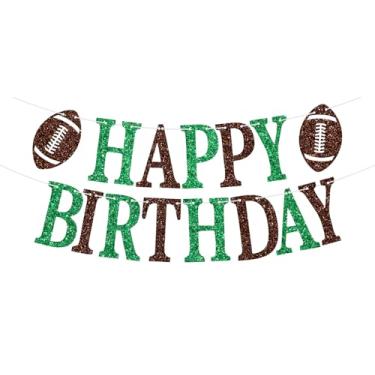 Imagem de Football Happy Birthday Banner, First Year Down, Football Touch Down Rugby Player Sports Theme Birthday Party Decorations Supplies Green and Brown Glitter