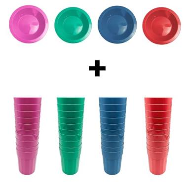 Imagem de Kit de Pratos e Copos em Plástico Coloridos para Uso Diário (30, Rosa)