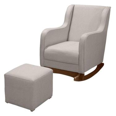 Imagem de Poltrona Amamentação Aquila Plus Com Puff Linho Off White - Fratello