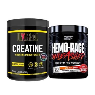 Imagem de Kit Pré-Treino Hemo-Rage Unleashed 180g - Nutrex Research + Creatina 300g -  Universal Nutrition-Unissex