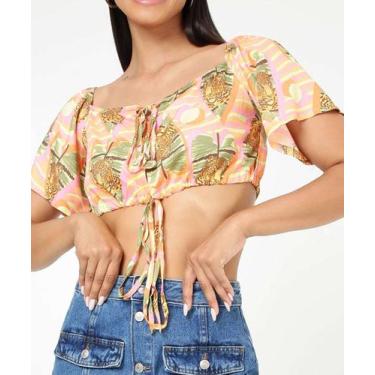 Imagem de Blusa Cropped Feminina Tropical Amarração Marisa-92343, Rosa, 42