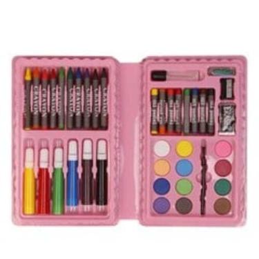 Imagem de Kit Escolar Infantil, Maleta Rosa com 31 Peças, Conjunto Artístico com Lápis de Cor, Giz de Cera e Aquarela para Crianças