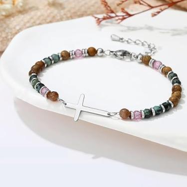 Imagem de Pulseiras de amizade para mulheres, presentes de aniversário para melhor amiga, presentes cristãos, pulseira cruzada, presente de aniversário para mulheres, Medium, Latão, Sem Pedra Preciosa