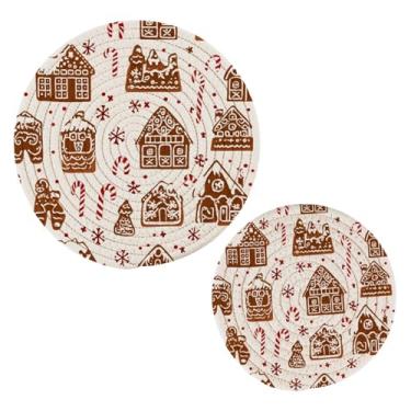 Imagem de Blueangle 2 peças de suporte de panela de biscoito de gengibre - conjunto de pegadores de panela de tecido redondo - almofadas quentes trançadas de algodão - porta-copos - tapetes de mesa para