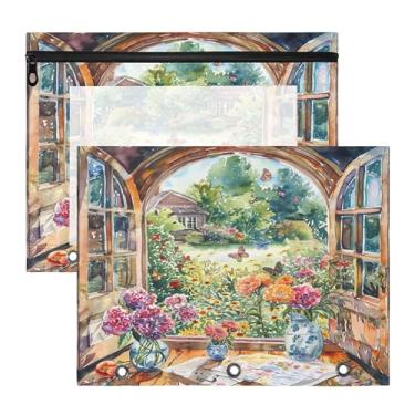 Imagem de SEHANY Pasta de lápis de flores de jardim com 3 anéis – Bolsa para documentos tamanho A4 com janela transparente para sala de aula, escritório, 2 peças