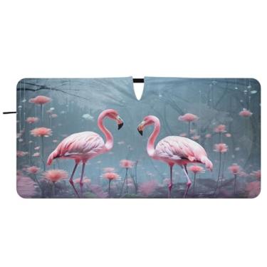 Imagem de Blueangle Para-brisa flamingos rosa para-sol - 149.9 cm x 76.2 cm dobrável carro janela frontal blocos para-sol raios UV viseira de sol (224)