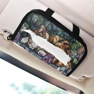 Imagem de SEHANY Porta-lenços de carro de gato fofo, caixa de lenços de papel de carro, suporte de guardanapo retangular dispensador de máscara de carro caixa de lenços de veículo para automóvel universal