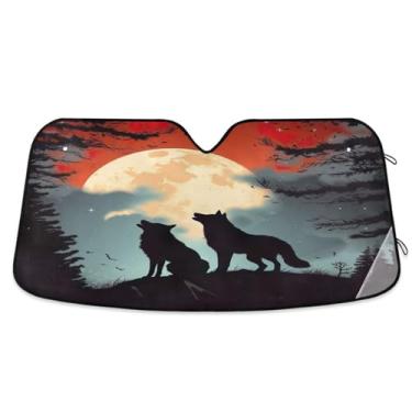 Imagem de ATTX Para-brisa de carro Evening Moon Wolf 134.6 cm x 59.7 cm Protetor solar universal com proteção UV, persiana de janela frontal automática dobrável para caminhões Sedans SUVs #618
