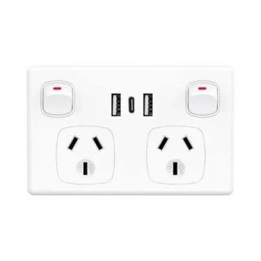 Imagem de Tomada De Parede USB Dupla Com Tipo-C E Interruptor Adaptador AU 10A P