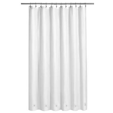 Imagem de Barossa Design Forro de cortina de chuveiro branco com 6 ímãs – Forro de chuveiro PEVA impermeável para banheira, 182,88 cm x 182,88 cm tamanho padrão, livre de PVC e ilhós de metal