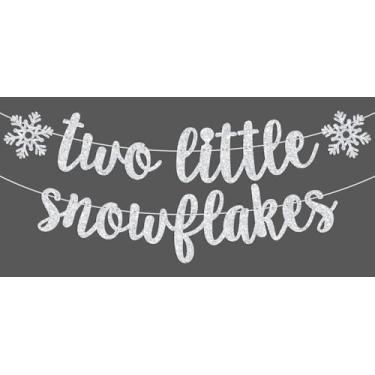Imagem de Two Little Snowflakes Banner, Winter Twins Baby Shower Hanging Decor, Frozen Winter Little Snowflake Twins 1st Birthday Baby Shower Party Decorations Supplies