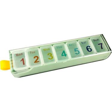 Imagem de Wopanxye Organizador de pílulas, dispensador de comprimidos portátil semanal, porta-comprimidos para viagem, diário, planejador de medicamentos com 7 compartimentos para vitaminas, remédios, óleo de
