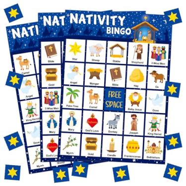 Imagem de Yoklili 24 cartas de jogo de bingo de presépio para crianças, meninos, meninas, adolescentes, festas de Natal, jogos de bingo para festas em sala de aula, atividades familiares