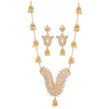 Imagem de Touchstone "Mughal Collection Indian Bollywood Pérolas Sintéticas Rubi Esmeralda Meenakari Enamel Charmoso Grand Bridal Designer Conjunto de Colar de Joias de Casamento para Mulheres.