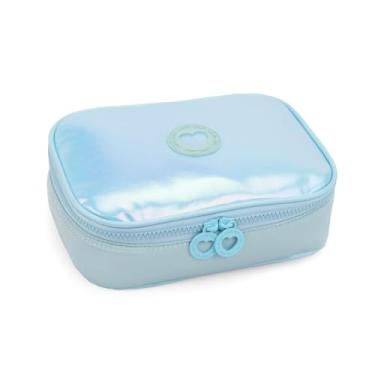 Imagem de Estojo Material Escolar Grande Azul Fofo Kawaii Organizador Espaçoso Canetas Lápis Borracha