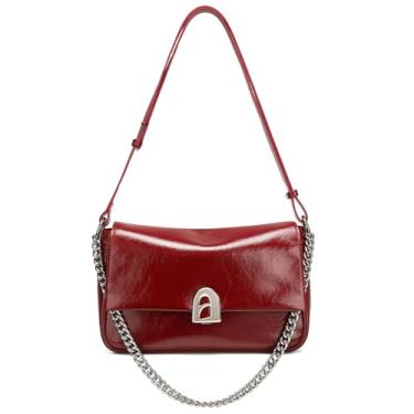 Imagem de Bolsa transversal feminina de couro LA FESTIN com alça ajustável e bolsas de mão de designer moderno, Vermelho