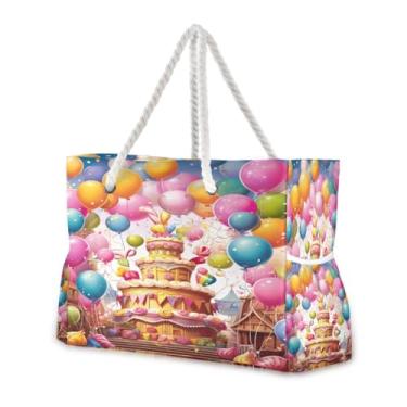 Imagem de Wassud Bolsa de praia com balões coloridos grandes bolsas de praia para mulheres, impermeável, à prova de areia, bolsa de viagem com zíper e bolso para piscina, academia, acampamento